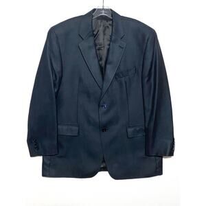 Vintage Kasper Mens 44R Suit Jacket 2 Button Sport Coat Blue Silk Wool Blend Y2K